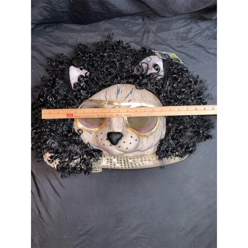 Kool Kitty Disco Cat Head Mask Mascot Head Curly Afro Gold Glasses Halloween